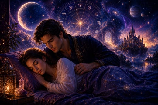 A dreamer beneath a starlit zodiac sky