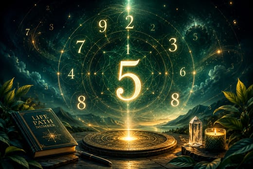 Glowing number among numerology symbols